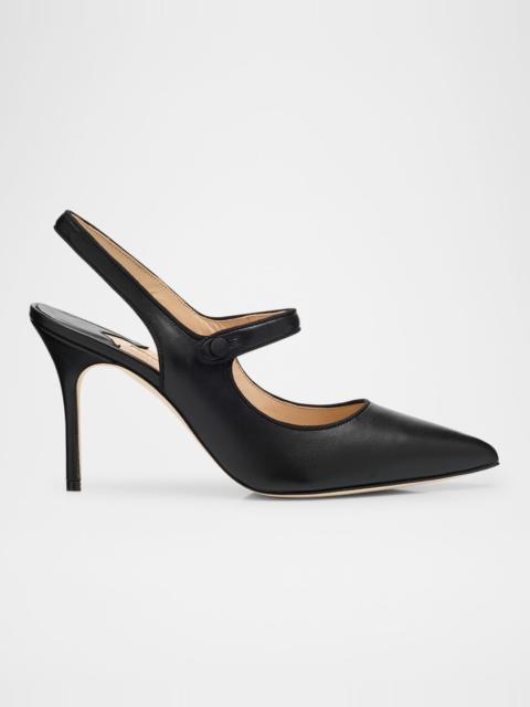 Manolo Blahnik Camparisli Leather Mary Jane Slingback Pumps