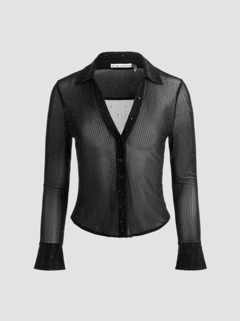 Alice + Olivia Women's Freya Embellished Sheer Top - Black Gold