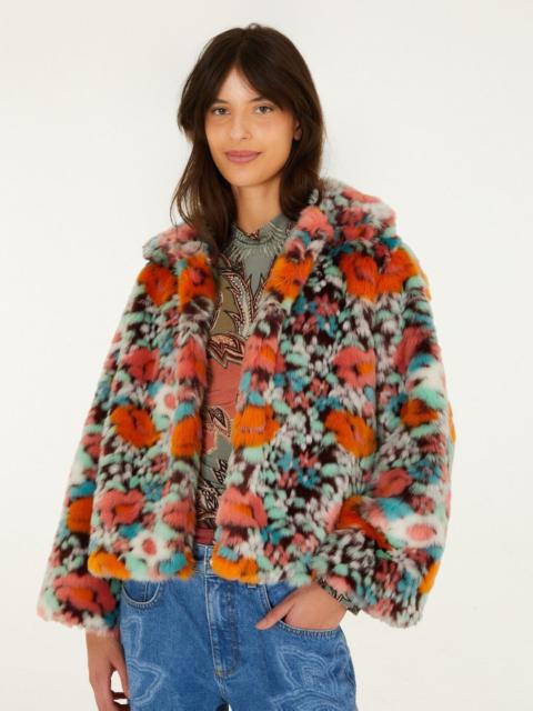 FARM RIO Floral Faux Fur Crop Jacket