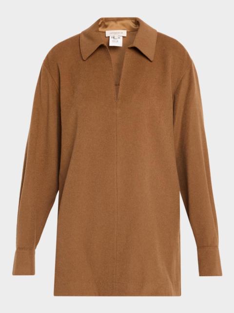 Lafayette 148 New York Spread-Collar Camel Hair Blouse