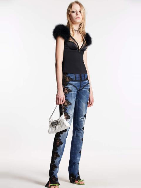 DSQUARED2 CLOUDY WASH LACE TRIM SHARPEI JEANS