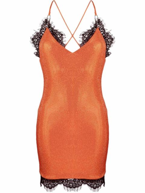 PHILIPP PLEIN lace-trim crystal-embellished mini dress