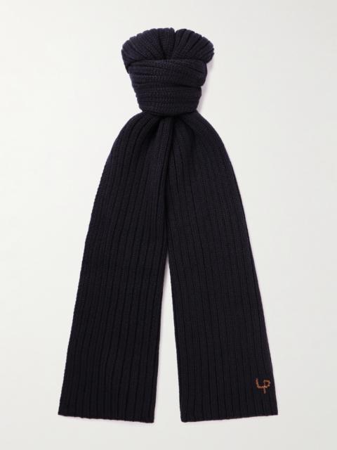 Loro Piana Leather-Trimmed Ribbed Cashmere Scarf