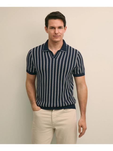 Brooks Brothers Supima® Cotton Short-Sleeve Striped Johnny Collar Sweater