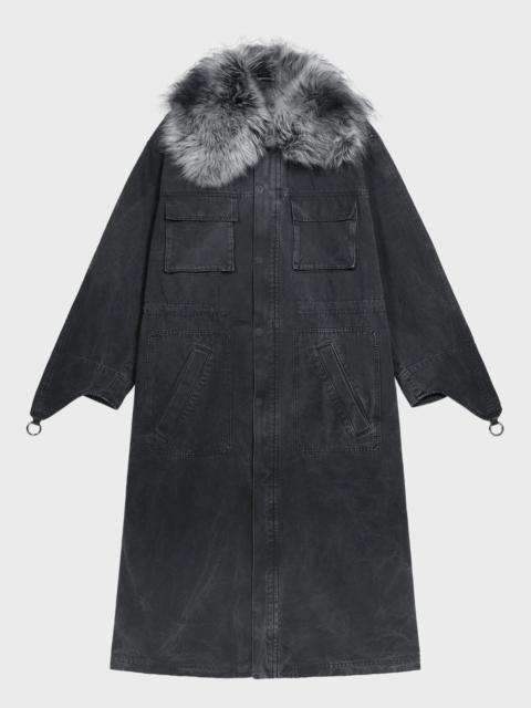 Blumarine CANVAS PARKA JACKET WITH FAUX FUR COLLAR