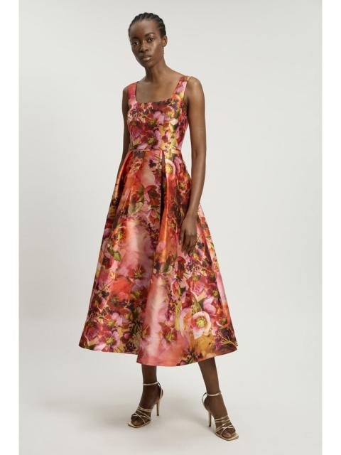 KAREN MILLEN Petite Jacquard Twill Orange Floral Print Corseted Woven Maxi Dress