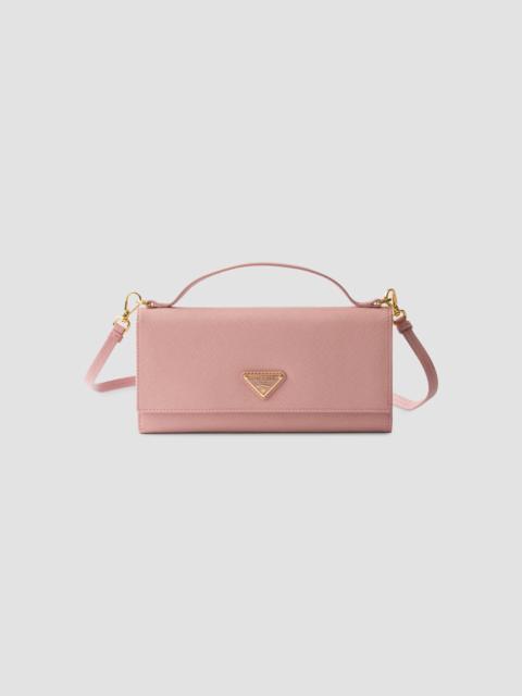 Prada Women's Saffiano Leather Wallet with Shoulder Strap - Light Pink