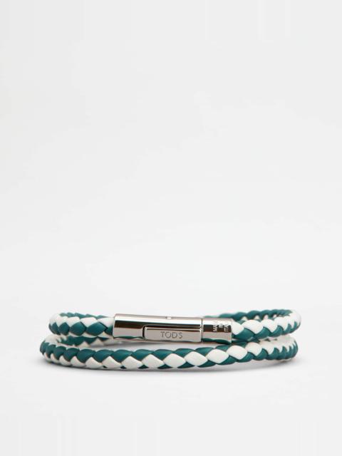 Tod's MYCOLORS BRACELET IN LEATHER - WHITE, GREEN