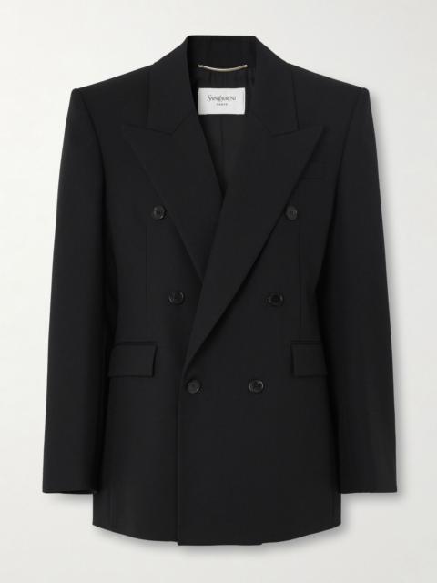 SAINT LAURENT Double-breasted grain de poudre wool blazer Black