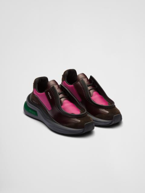 Prada Systeme brushed leather sneakers with bike fabric and suede elements