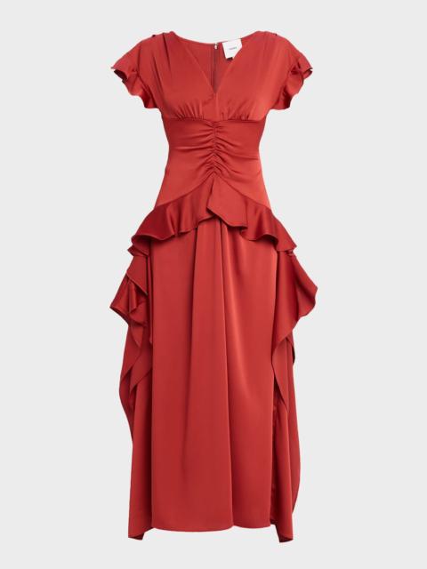 AKNVAS Danielle Draped Ruffle Satin Dress