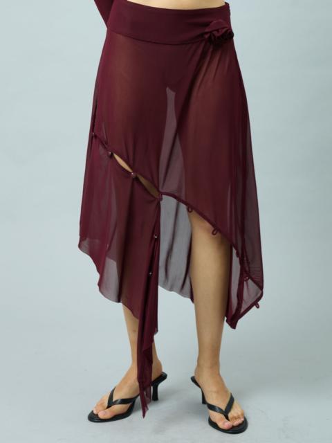 House of Sunny ASYMMETRIC MESH SKIRT WITH FLOWER APPLIQUE