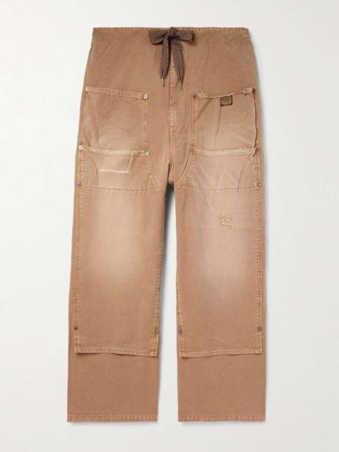 Kapital Farmer Wide-Leg Logo-Appliquéd Distressed Cotton Trousers