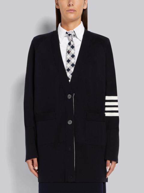 Thom Browne Navy Jersey Stitch Cotton 4-Bar Exaggerated Fit V-Neck Cardigan