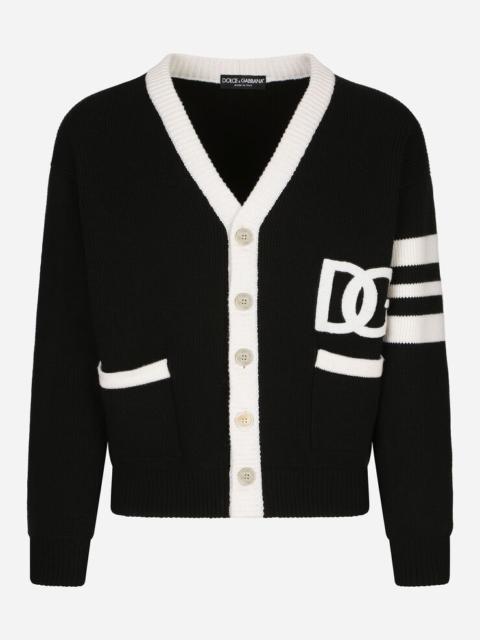 Dolce & Gabbana Wool fisherman’s rib cardigan with DG logo