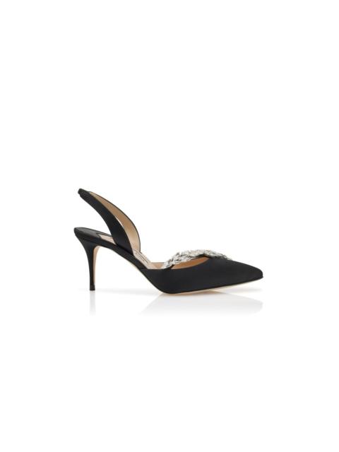 Manolo Blahnik Black Satin Jewel Buckle Slingback Pumps
