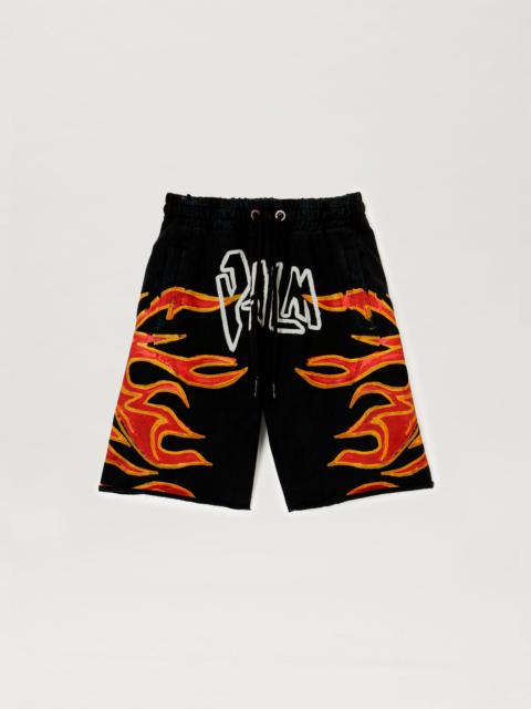 GARMENT DYE GRAFFITI FLAMES SWEATSHORTS