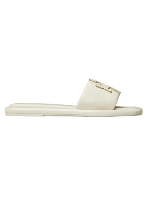 TORY BURCH Women's Double-T Monogram Padded Leather Slide Sandals - Cream
