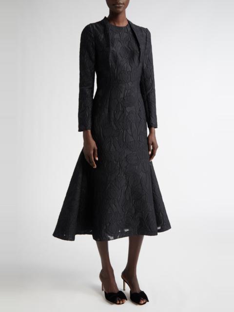 Emilia Wickstead Seneca Burnout Floral Jacquard Long Sleeve Fit & Flare Dress in Black On Black at N