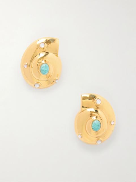 LIZZIE FORTUNATO Nautilus gold-plated amazonite and mother-of-pearl earrings Gold