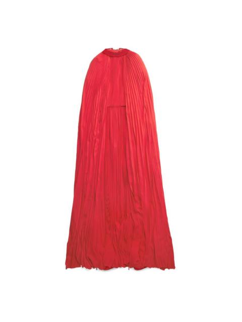 Women's Pleated Cape Maxi Dress in Red