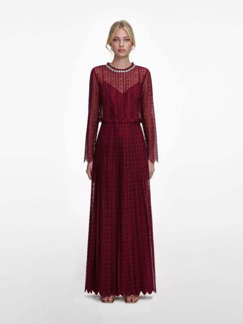 self-portrait Burgundy Organza Lace Maxi Dress