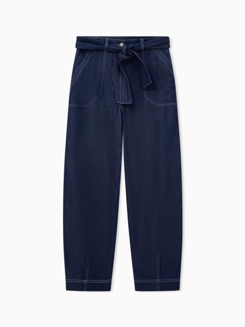 GIORGIO ARMANI CARGO JEANS WITH A BELT IN DENIM-EFFECT LYOCELL GABARDINE