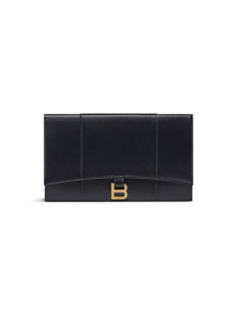 BALENCIAGA Women's Hourglass Flat Pouch With Flap In Box in Black