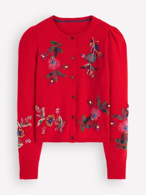 BODEN Ria Embellished Knit Cardigan-Poppy Red