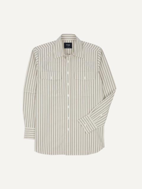Drake's Ecru Stripe Cotton Two-Pocket Western Shirt