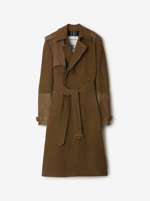 Long Cotton and Leather Trench Coat