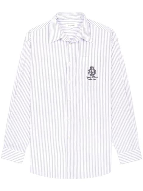 Sporty & Rich Crown-embroidered oversize striped cotton shirt