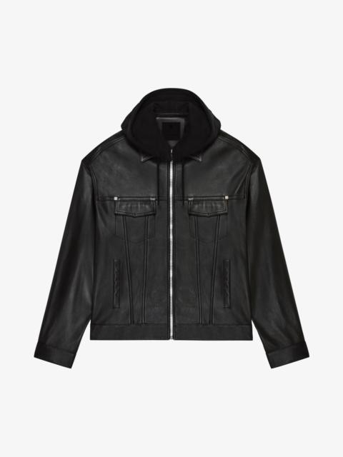 Givenchy CLASSIC FIT TRUCKER JACKET IN NAPPA LEATHER WITH HOOD