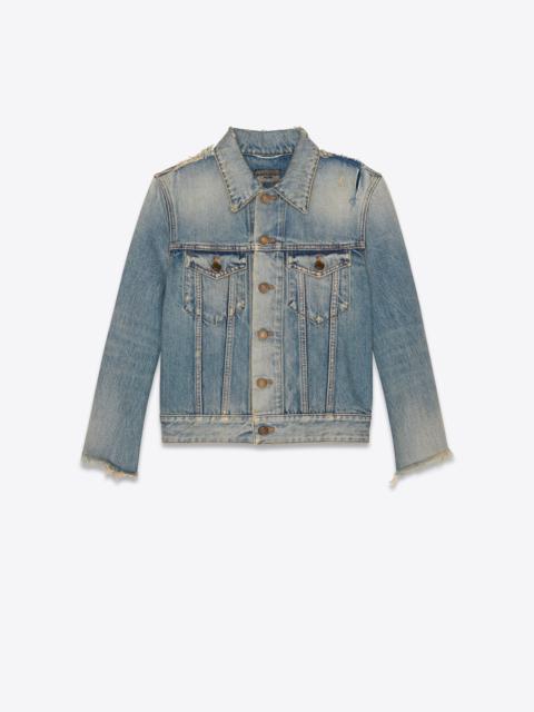 SAINT LAURENT destroyed fitted jacket in rodeo blue denim