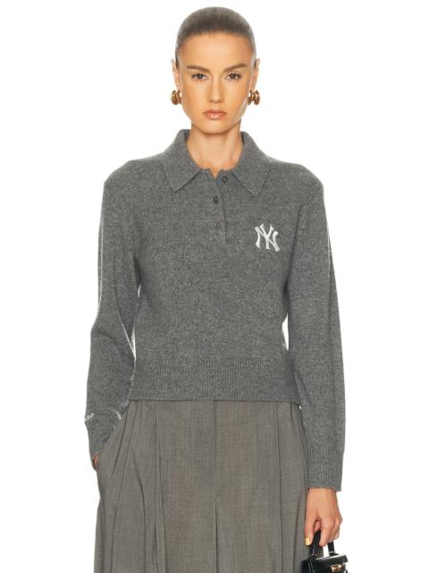Sporty & Rich Heritage Yankees Serif Cashmere Polo Sweater