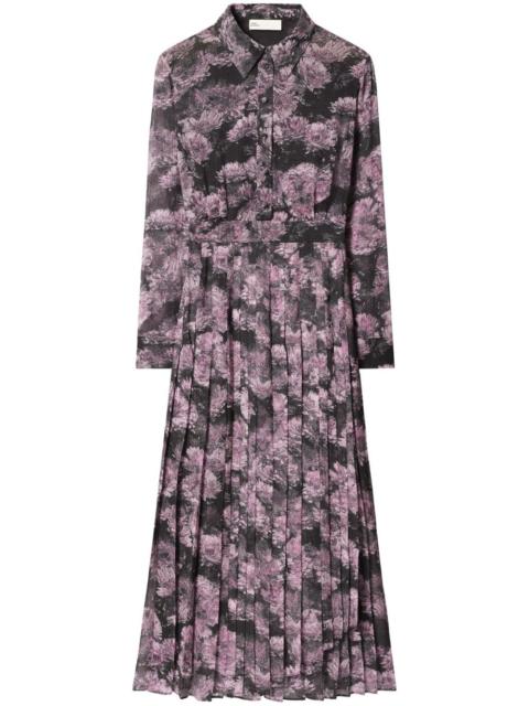 TORY BURCH floral-print pleated silk dress