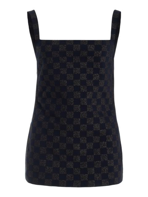 HIGH SPORT Exclusive Asher Checked Cotton-Blend Knit Apron Top navy