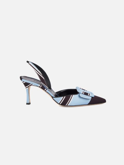 EMILIA WICKSTEAD Maysli Shoe in Blue & Black Striped Taffeta Faille