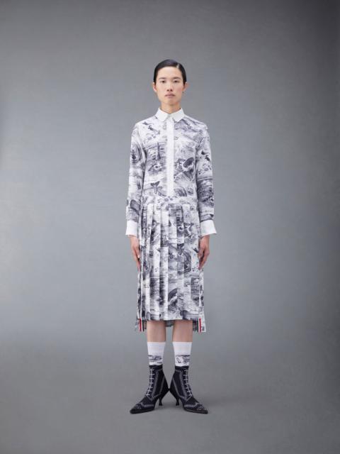 Thom Browne Nautical Silk Twill Toile Pleated Bottom Round Collar Shirtdress