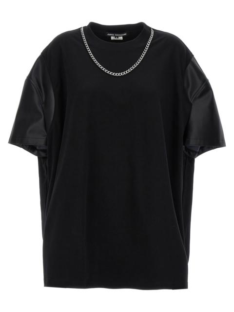 Eco-Leather Sleeve T-Shirt Black