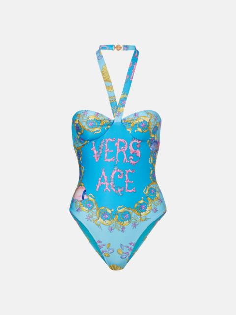 VERSACE Printed halterneck swimsuit