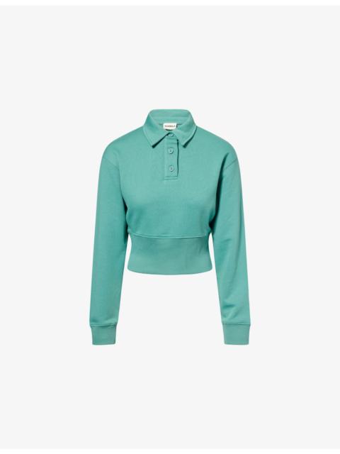ADANOLA Cinched-Waist Cotton-Jersey Polo Top