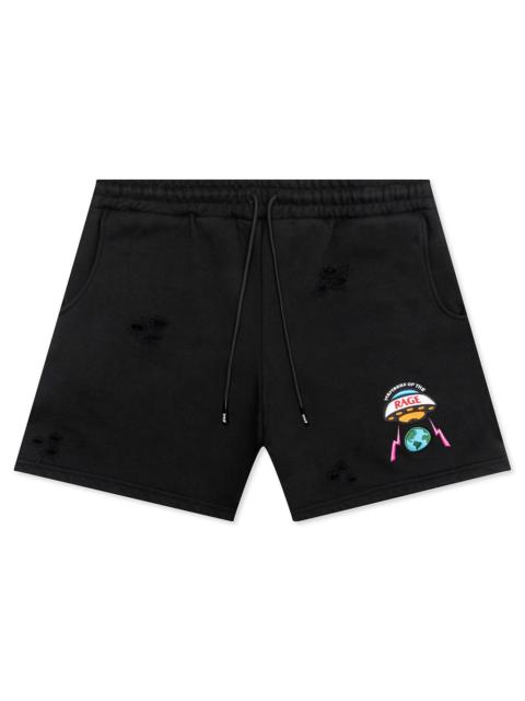 MEMBERS OF THE RAGE DISTRESSED SHORTS SMALL LOGO - BLACK