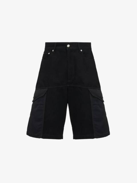 Alexander McQueen Men's Hybrid Denim Shorts in Black