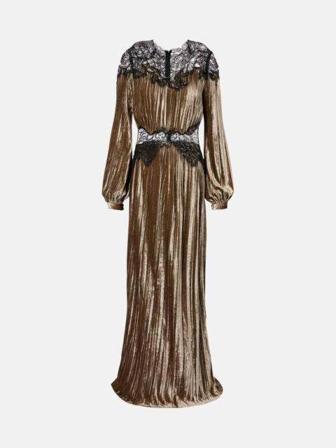 COSTARELLOS Senna lace-detail pleated maxi dress