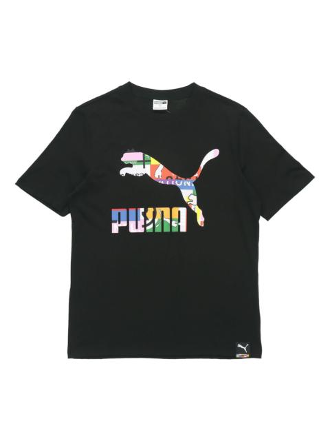 PUMA PUMA Intl Tee Multi-Color Logo Printing Sports Round Neck Short Sleeve Black 532274-51