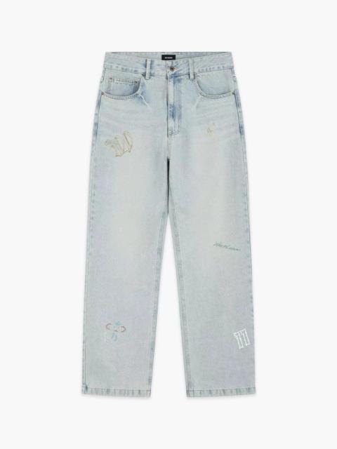 We11done Sky Blue Mens Rhinestone Washed Jeans