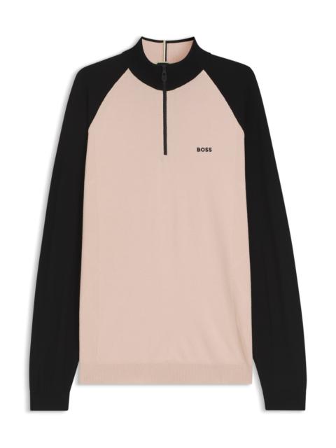 BOSS COLOR-BLOCKED SWEATER WITH ZIPPER NECK