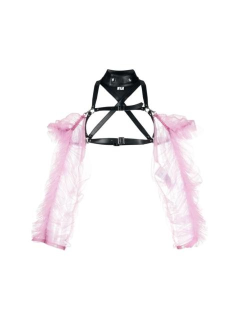 Noir Kei Ninomiya tulle-sleeve leather harness top