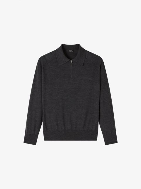 A.P.C. MARIELLE POLO - LONG-SLEEVED GRAY WOOL POLO SHIRT